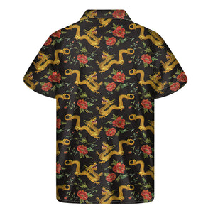 Embroidery Chinese Dragon Pattern Print Men's Short Sleeve Shirt