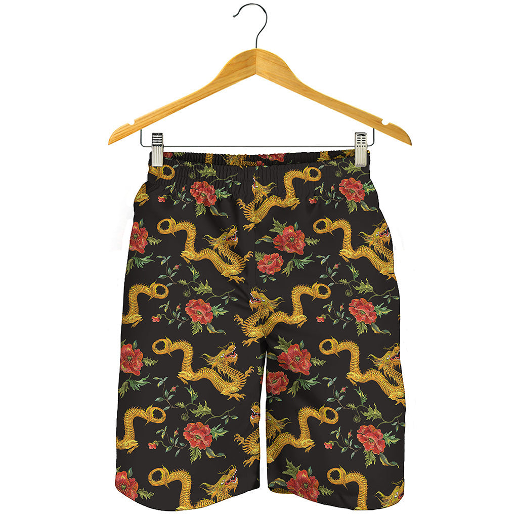 Embroidery Chinese Dragon Pattern Print Men's Shorts