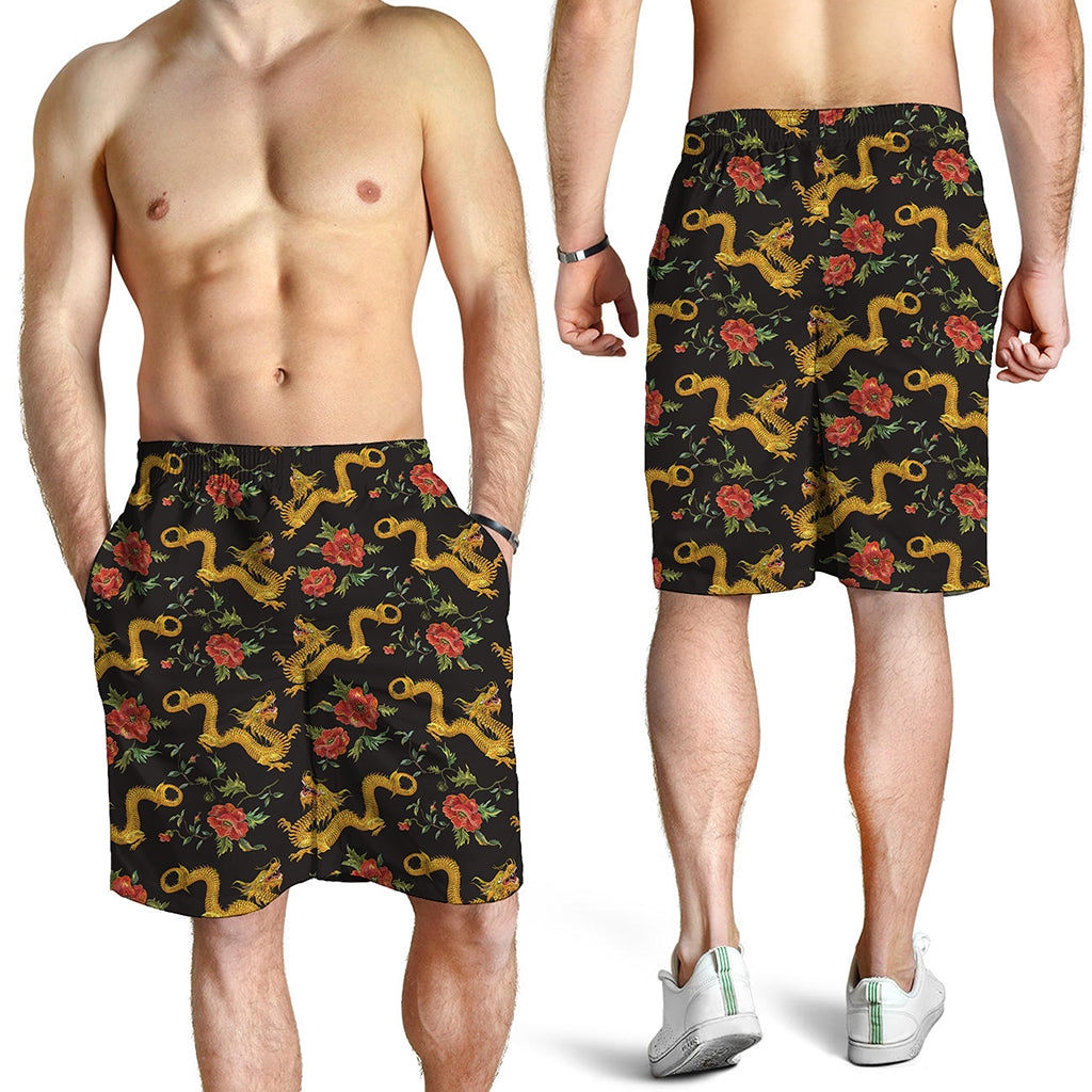 Embroidery Chinese Dragon Pattern Print Men's Shorts