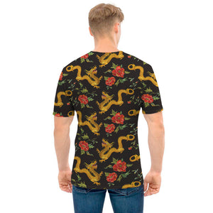 Embroidery Chinese Dragon Pattern Print Men's T-Shirt