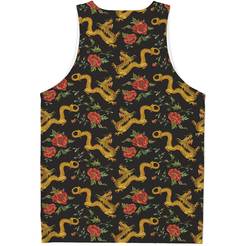 Embroidery Chinese Dragon Pattern Print Men's Tank Top