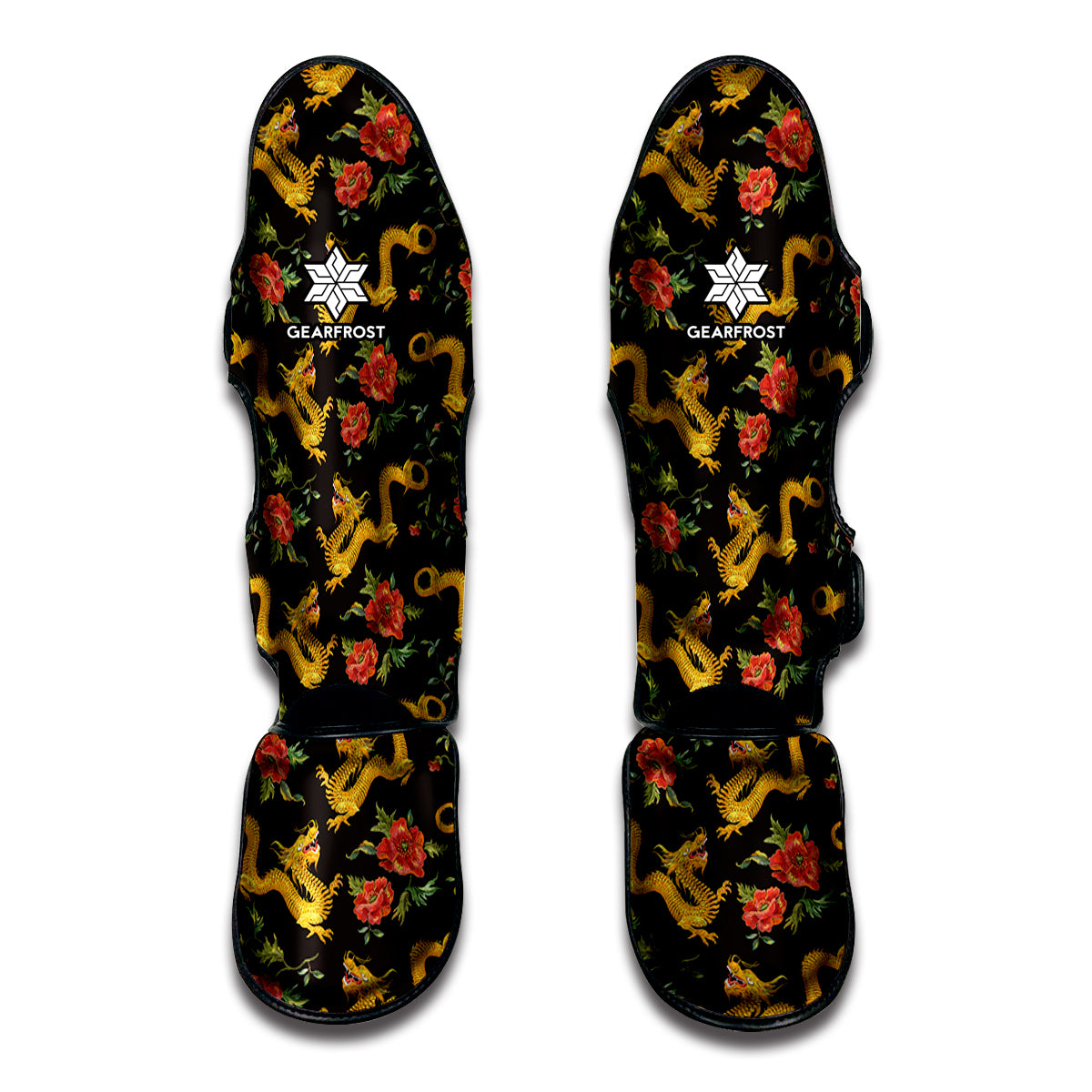 Embroidery Chinese Dragon Pattern Print Muay Thai Shin Guard