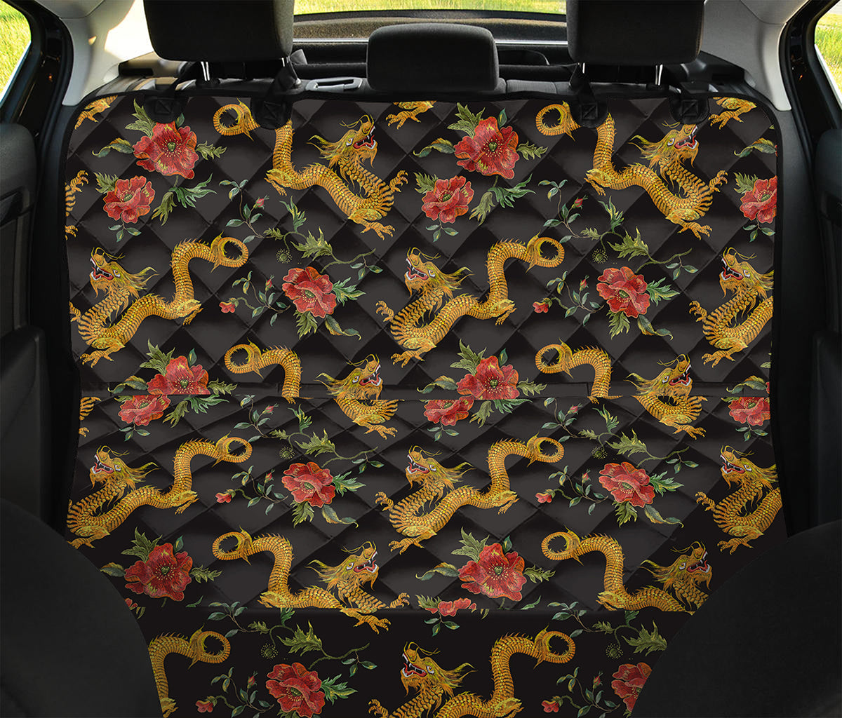 Embroidery Chinese Dragon Pattern Print Pet Car Back Seat Cover