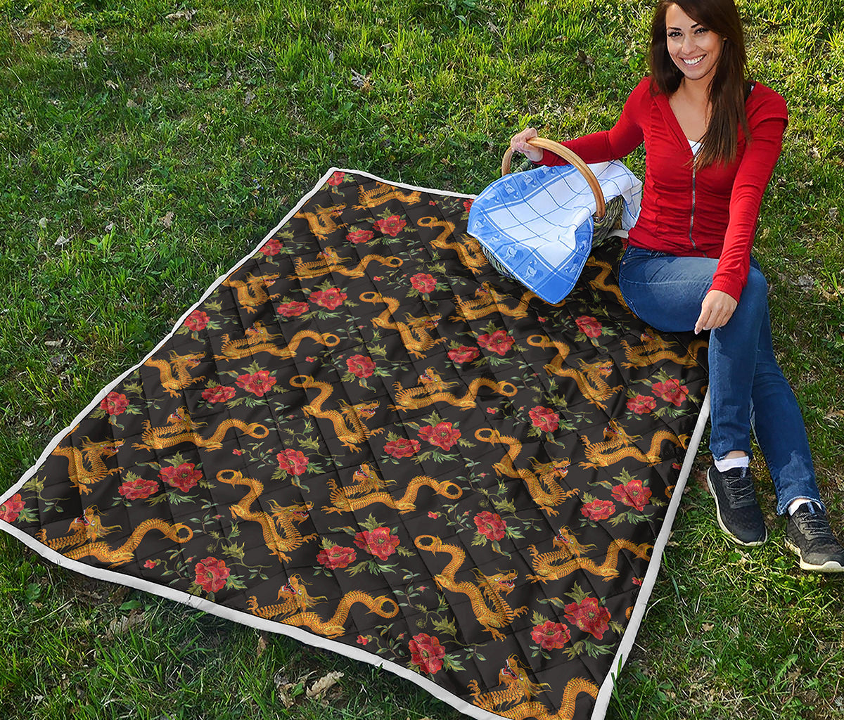 Embroidery Chinese Dragon Pattern Print Quilt