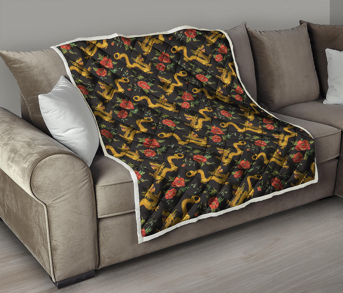 Embroidery Chinese Dragon Pattern Print Quilt