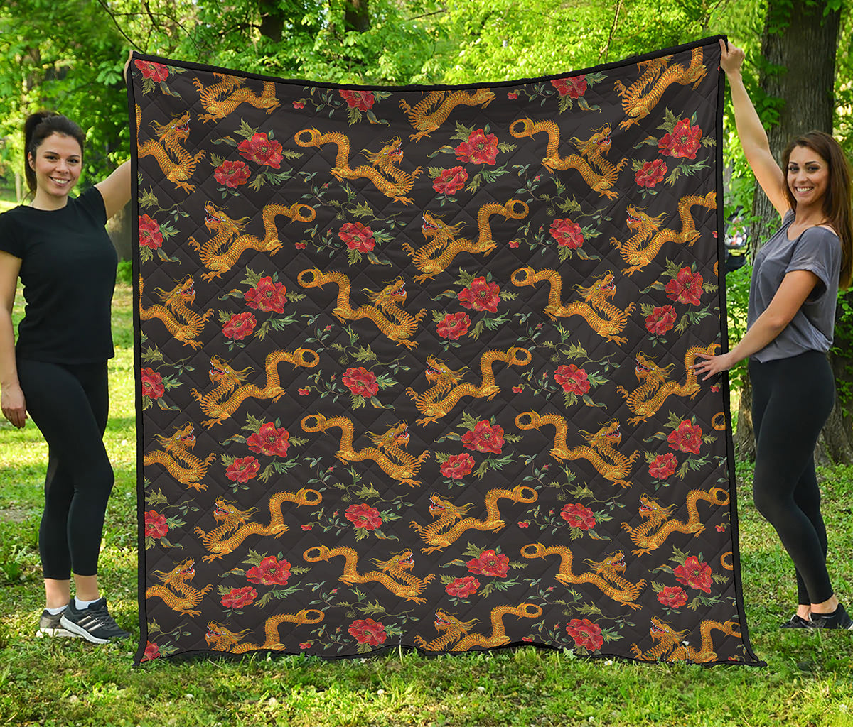 Embroidery Chinese Dragon Pattern Print Quilt