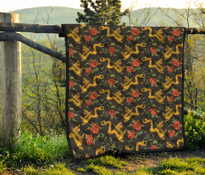 Embroidery Chinese Dragon Pattern Print Quilt