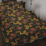 Embroidery Chinese Dragon Pattern Print Quilt Bed Set