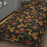 Embroidery Chinese Dragon Pattern Print Quilt Bed Set