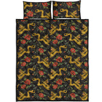 Embroidery Chinese Dragon Pattern Print Quilt Bed Set