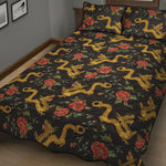 Embroidery Chinese Dragon Pattern Print Quilt Bed Set