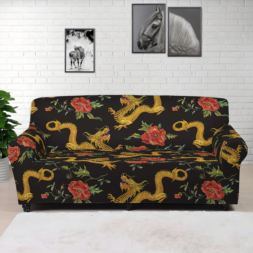 Embroidery Chinese Dragon Pattern Print Sofa Cover