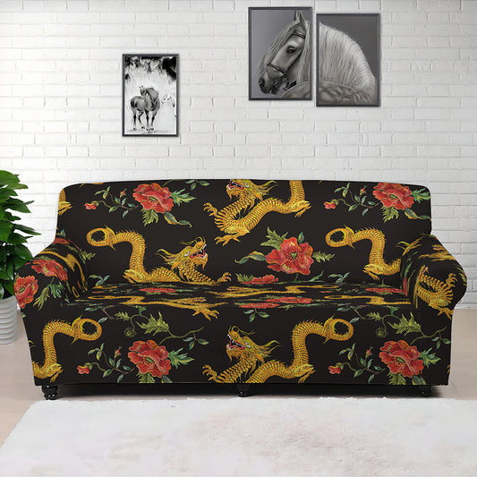 Embroidery Chinese Dragon Pattern Print Sofa Cover