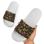 Embroidery Chinese Dragon Pattern Print White Slide Sandals