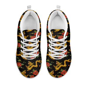 Embroidery Chinese Dragon Pattern Print White Sneakers