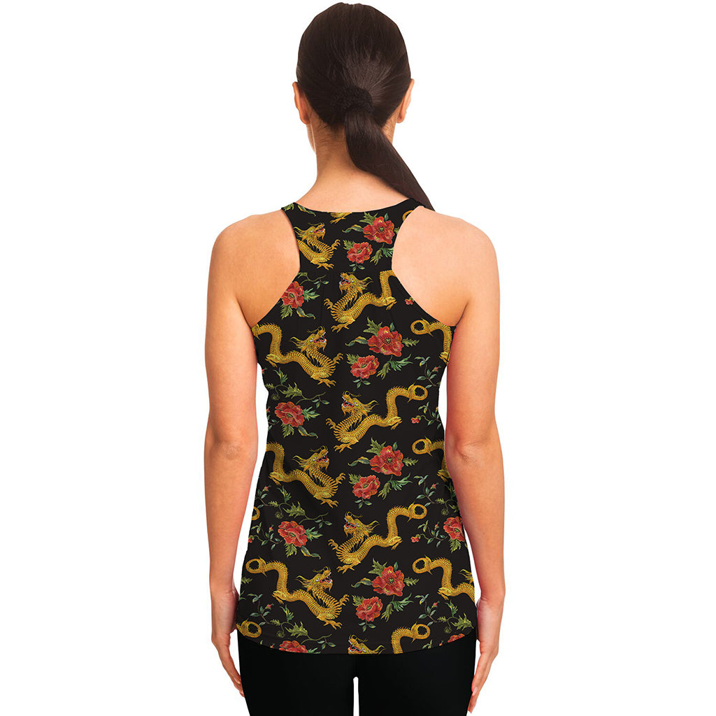 Embroidery Chinese Dragon Pattern Print Women's Racerback Tank Top