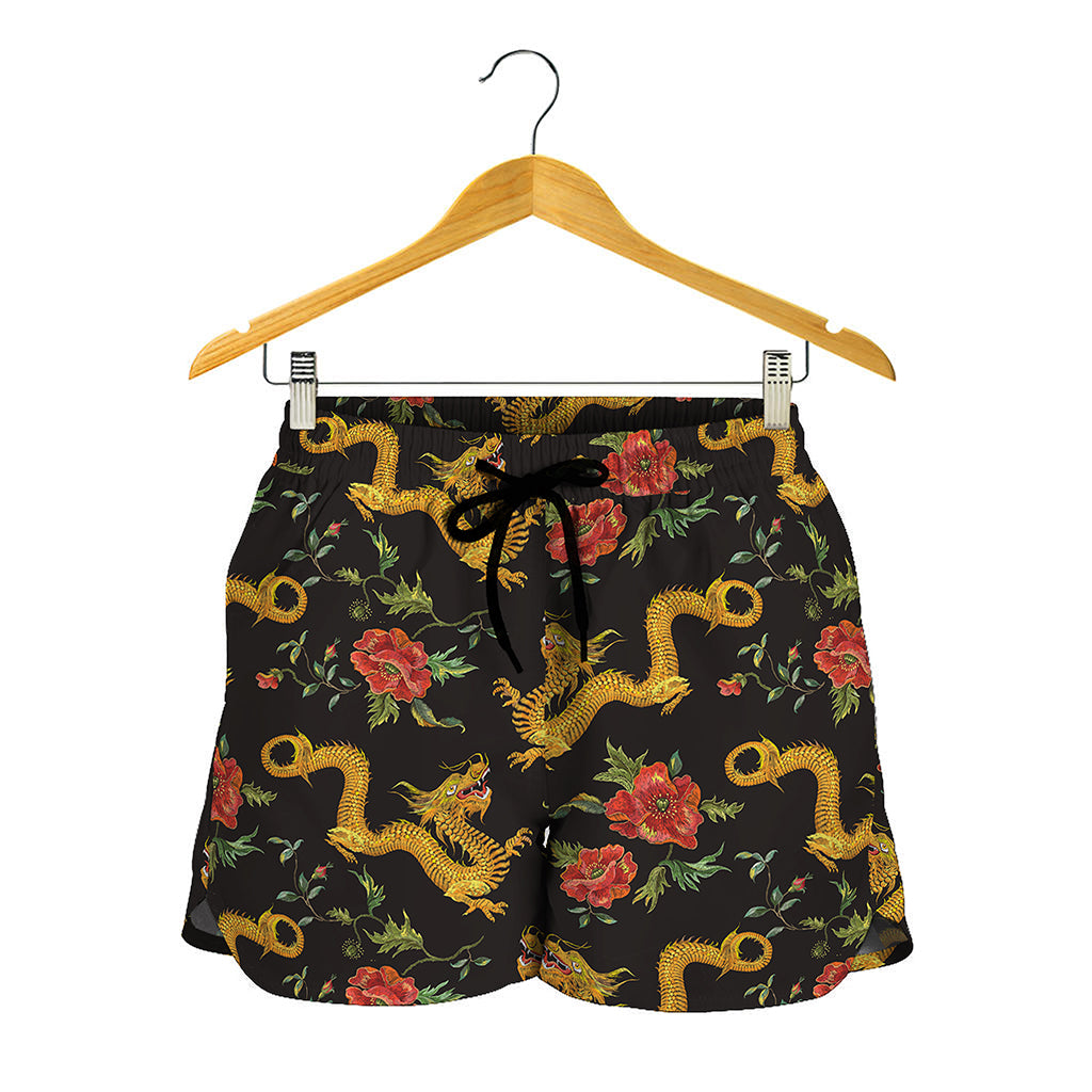 Embroidery Chinese Dragon Pattern Print Women's Shorts