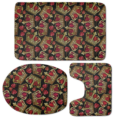 Embroidery Crown Pattern Print 3 Piece Bath Mat Set
