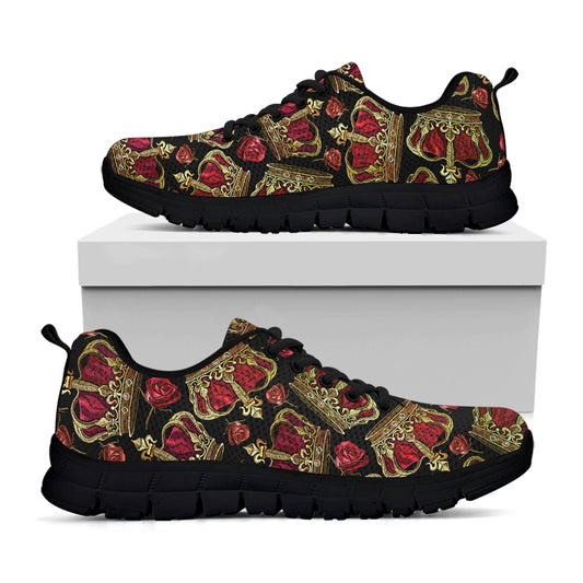Embroidery Crown Pattern Print Black Sneakers