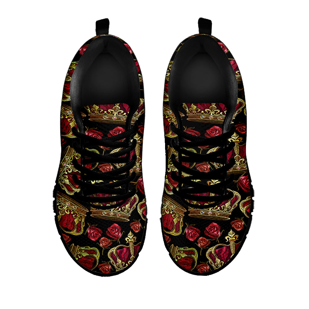 Embroidery Crown Pattern Print Black Sneakers