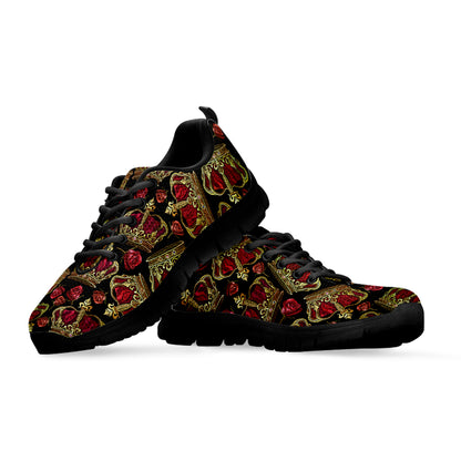 Embroidery Crown Pattern Print Black Sneakers