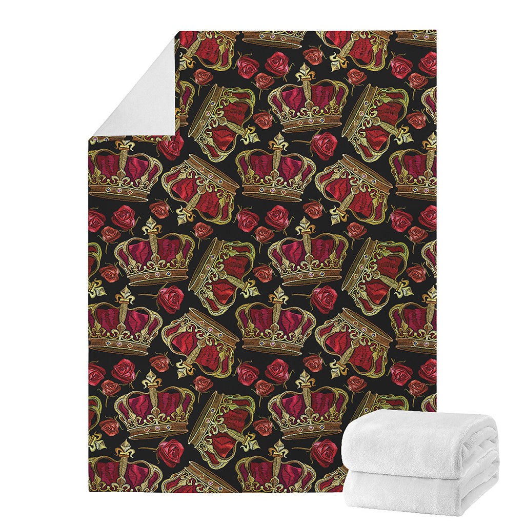 Embroidery Crown Pattern Print Blanket