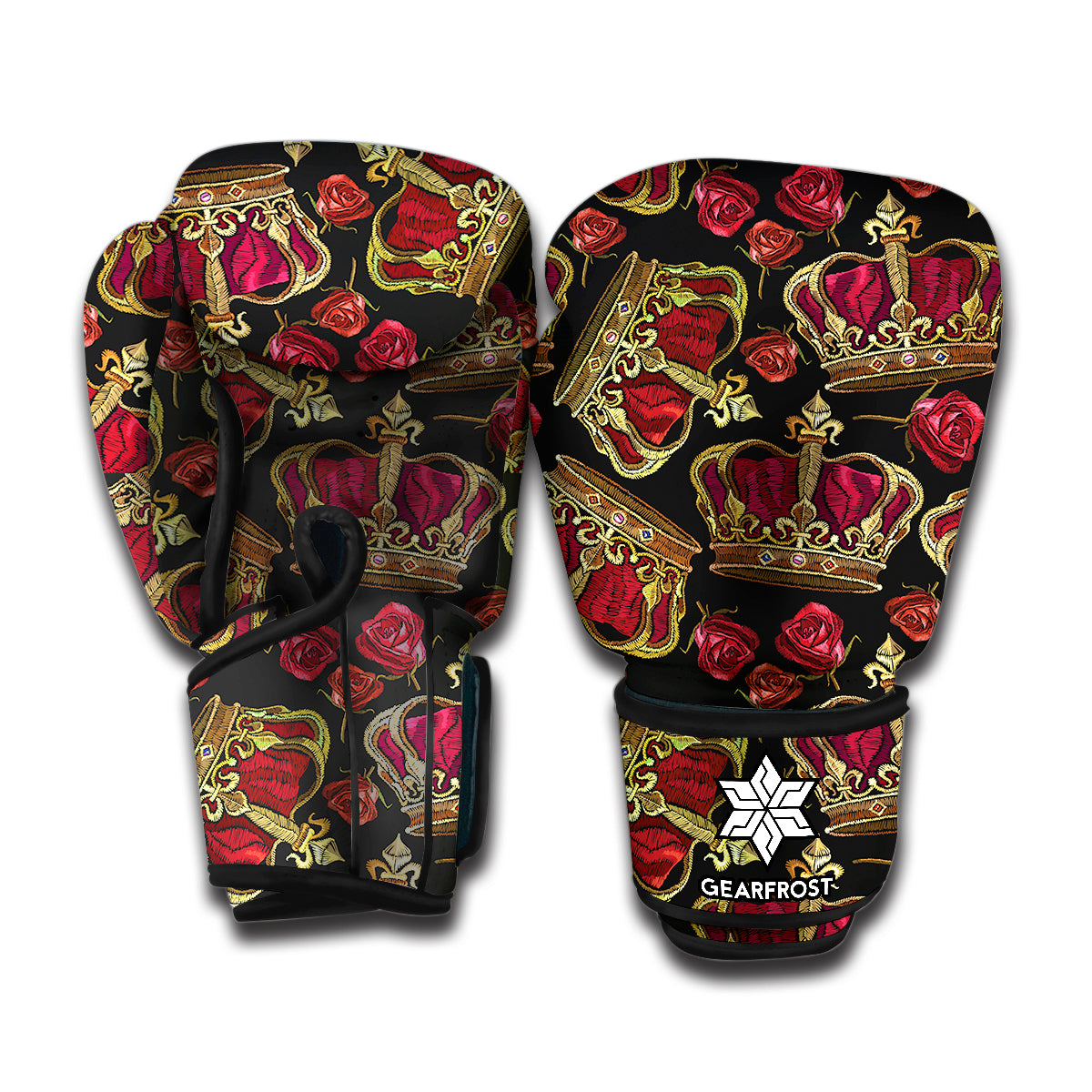 Embroidery Crown Pattern Print Boxing Gloves