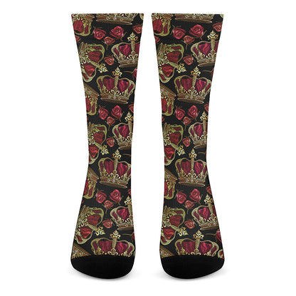 Embroidery Crown Pattern Print Crew Socks