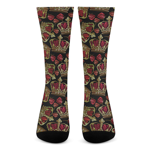 Embroidery Crown Pattern Print Crew Socks