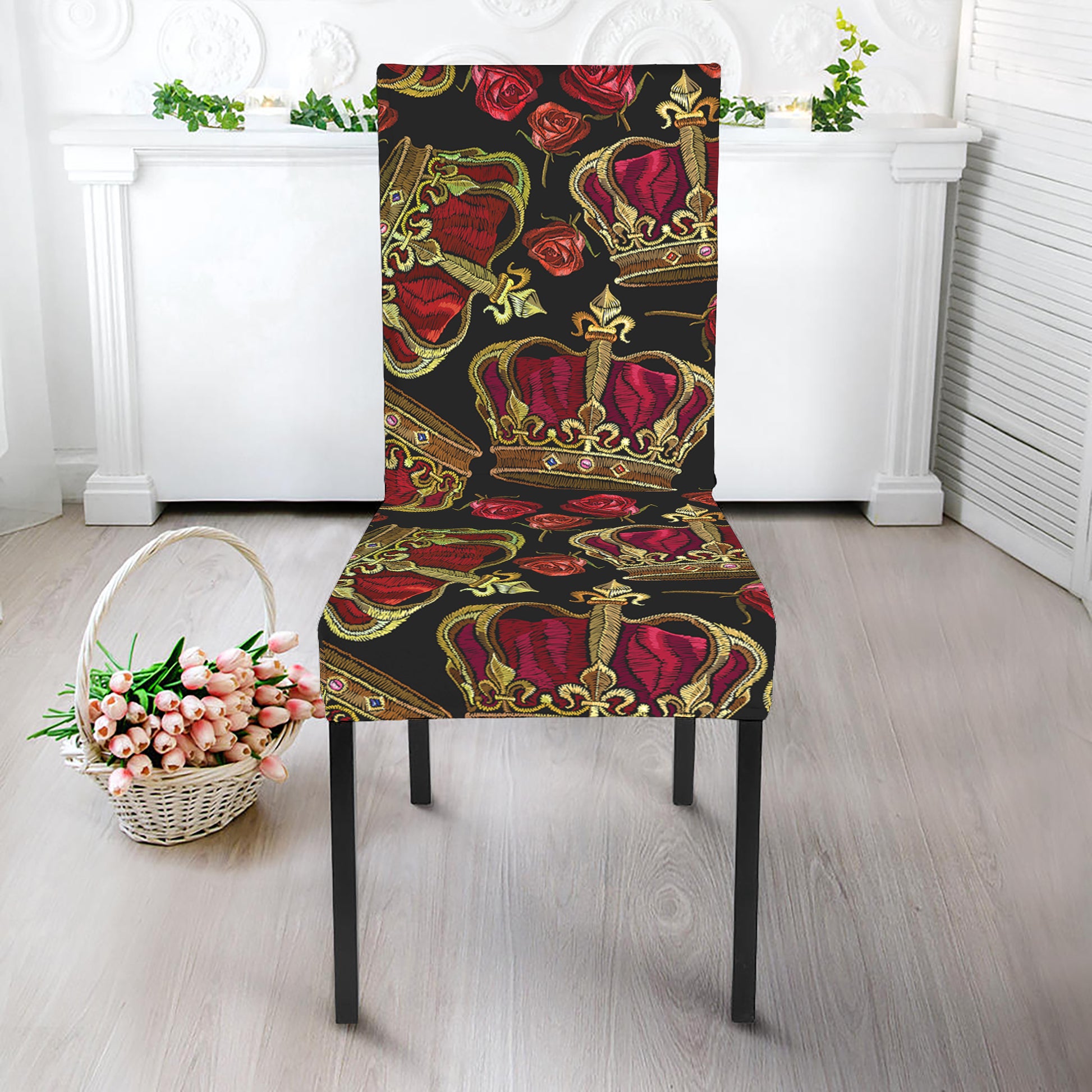 Embroidery Crown Pattern Print Dining Chair Slipcover