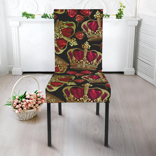 Embroidery Crown Pattern Print Dining Chair Slipcover