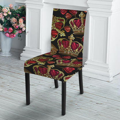 Embroidery Crown Pattern Print Dining Chair Slipcover