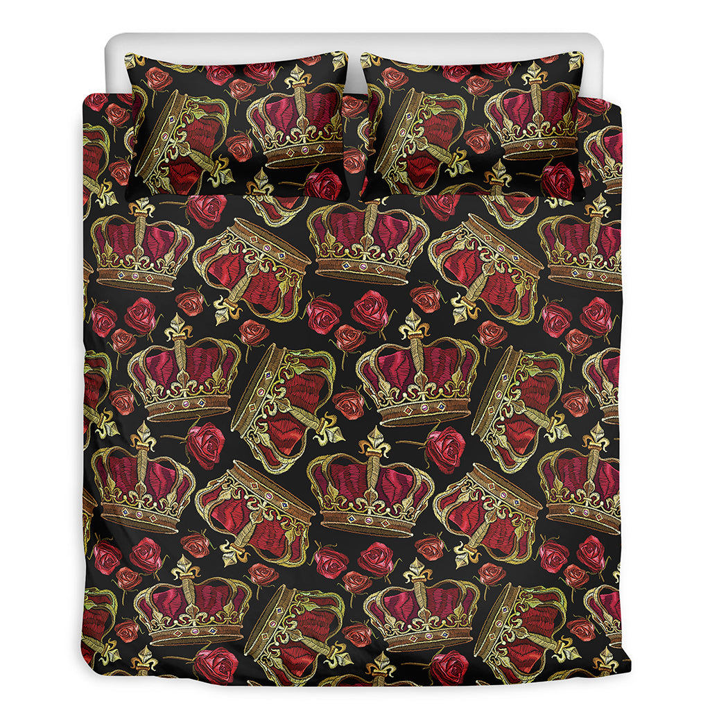 Embroidery Crown Pattern Print Duvet Cover Bedding Set