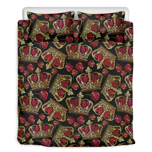 Embroidery Crown Pattern Print Duvet Cover Bedding Set