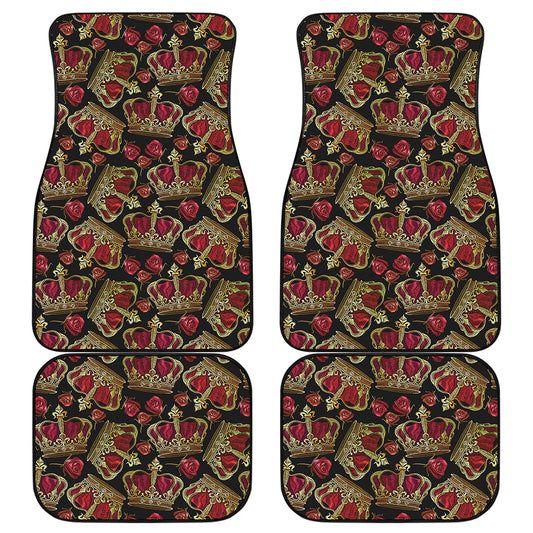 Embroidery Crown Pattern Print Front and Back Car Floor Mats