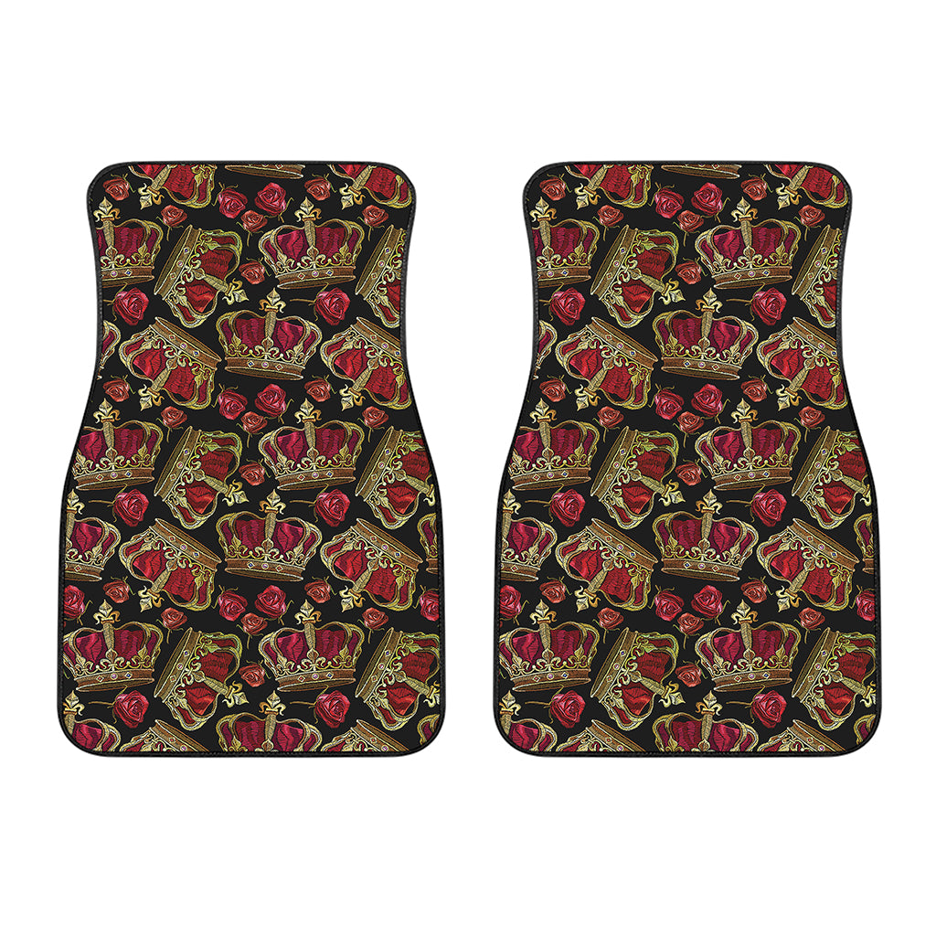 Embroidery Crown Pattern Print Front Car Floor Mats