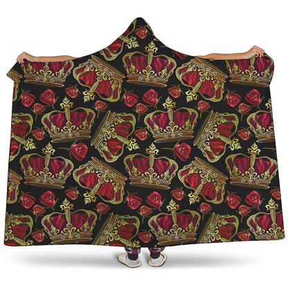 Embroidery Crown Pattern Print Hooded Blanket
