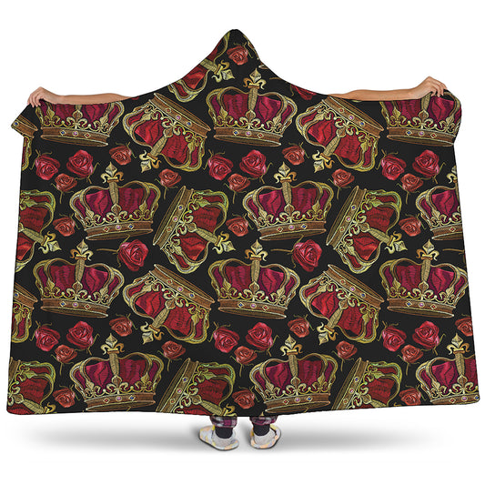 Embroidery Crown Pattern Print Hooded Blanket