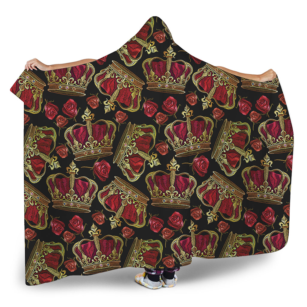 Embroidery Crown Pattern Print Hooded Blanket