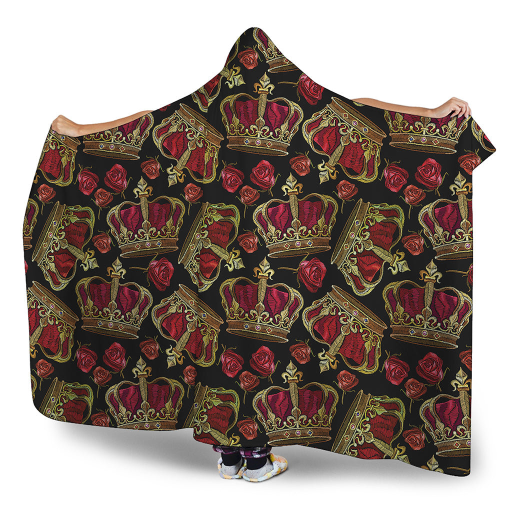 Embroidery Crown Pattern Print Hooded Blanket
