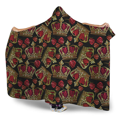 Embroidery Crown Pattern Print Hooded Blanket
