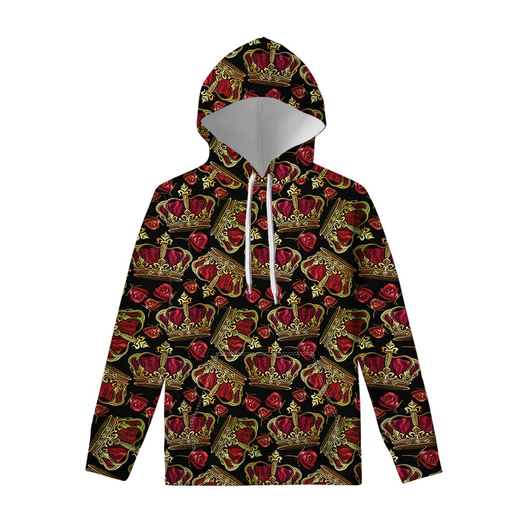 Embroidery Crown Pattern Print Pullover Hoodie