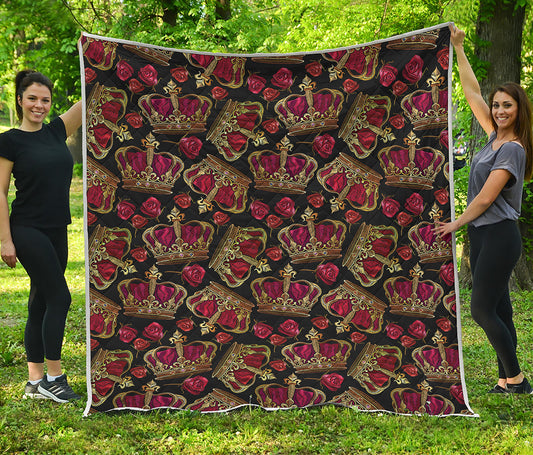 Embroidery Crown Pattern Print Quilt