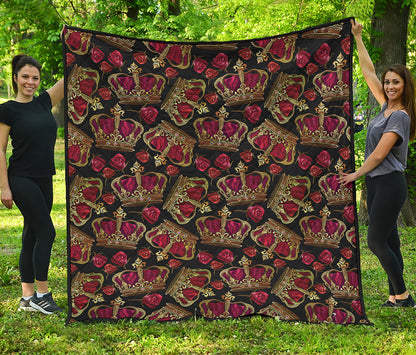 Embroidery Crown Pattern Print Quilt