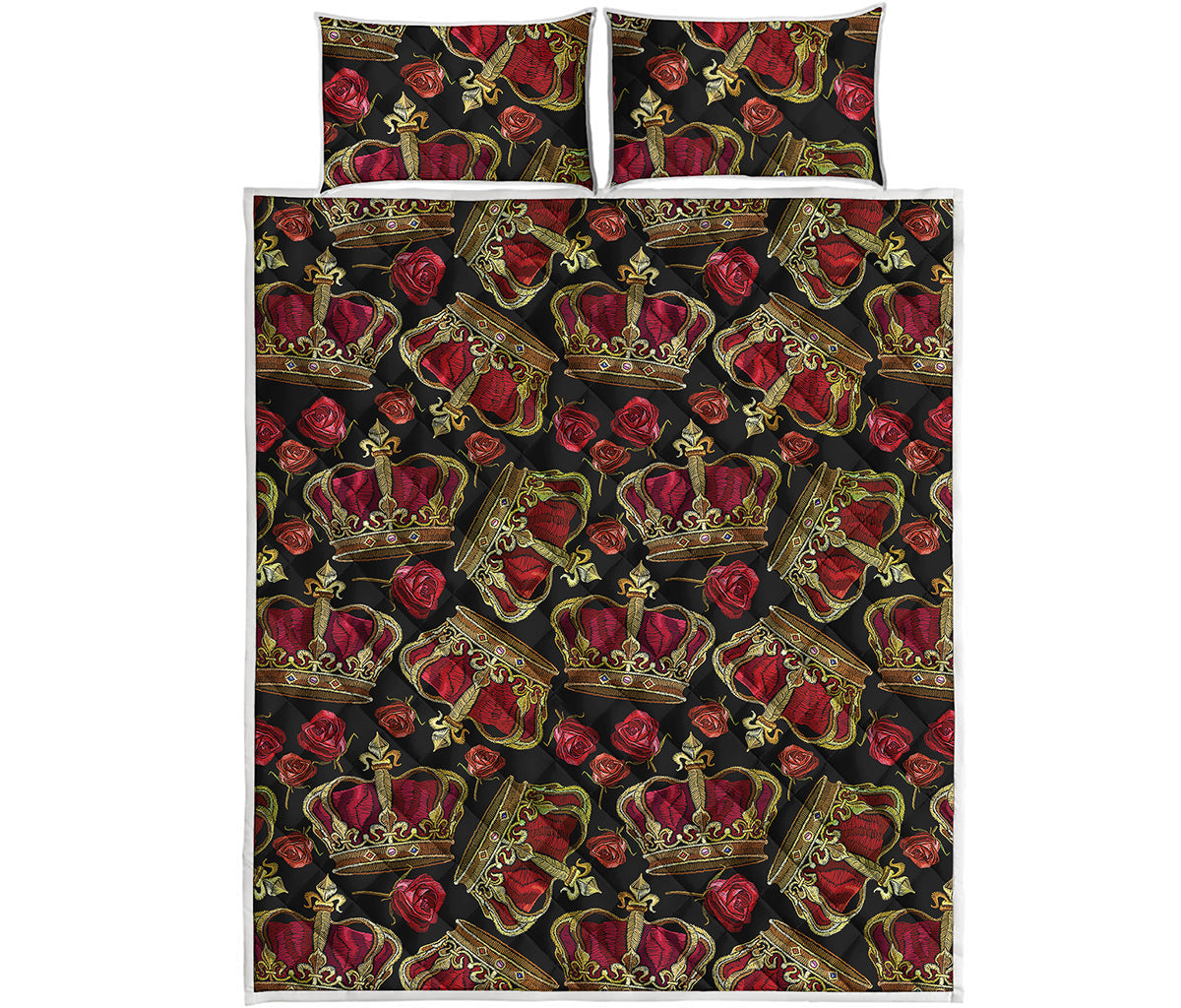 Embroidery Crown Pattern Print Quilt Bed Set