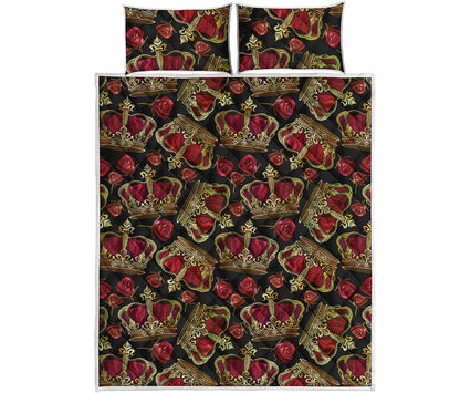 Embroidery Crown Pattern Print Quilt Bed Set