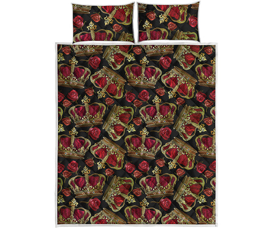 Embroidery Crown Pattern Print Quilt Bed Set
