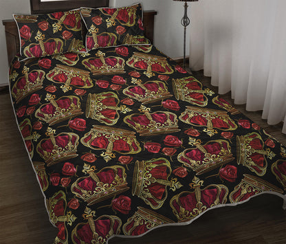 Embroidery Crown Pattern Print Quilt Bed Set