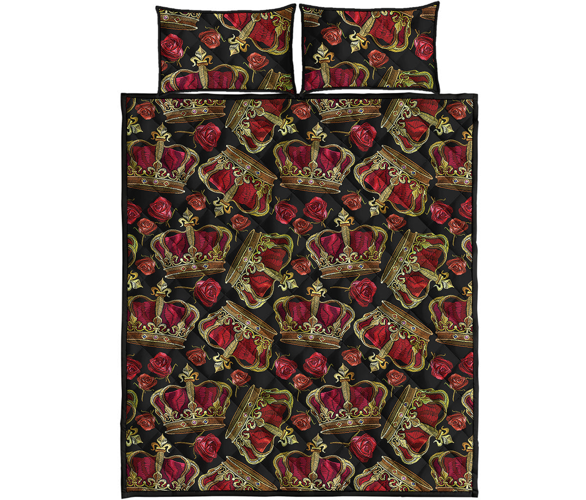 Embroidery Crown Pattern Print Quilt Bed Set