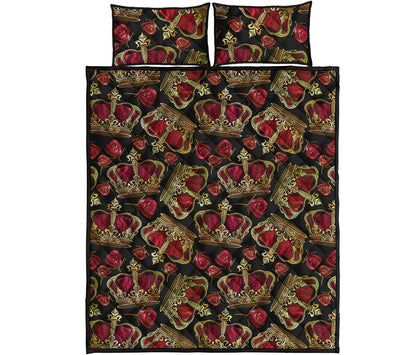 Embroidery Crown Pattern Print Quilt Bed Set